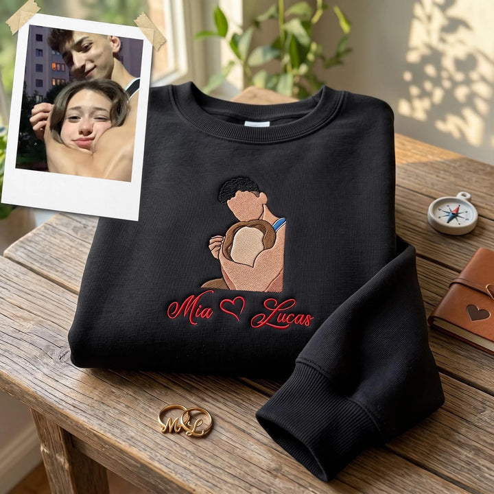 Sweat-shirts personnalisés avec portrait de couple brodé— un cadeau d'anniversaire ou de Noël
