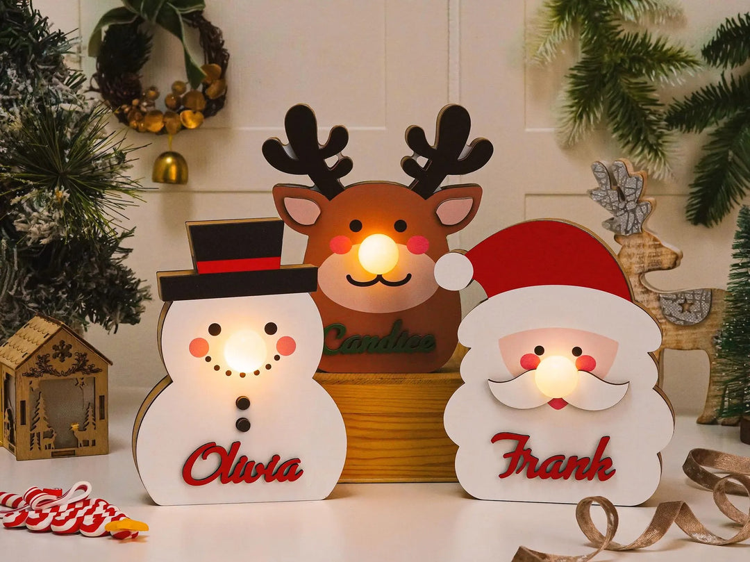 Lanterne de Noël personnalisée, lampe de Noël en bois