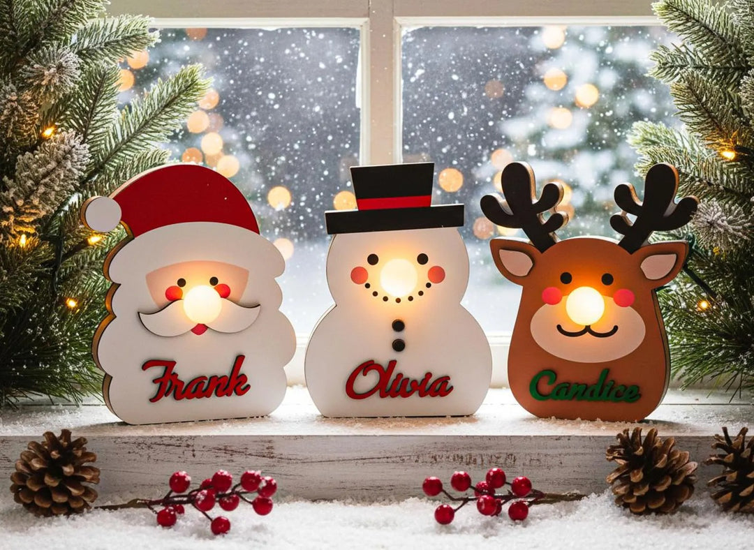 Lanterne de Noël personnalisée, lampe de Noël en bois