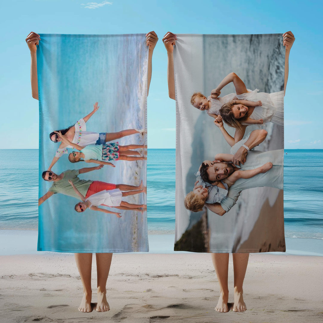 Serviette de plage personnalisée avec photo de famille