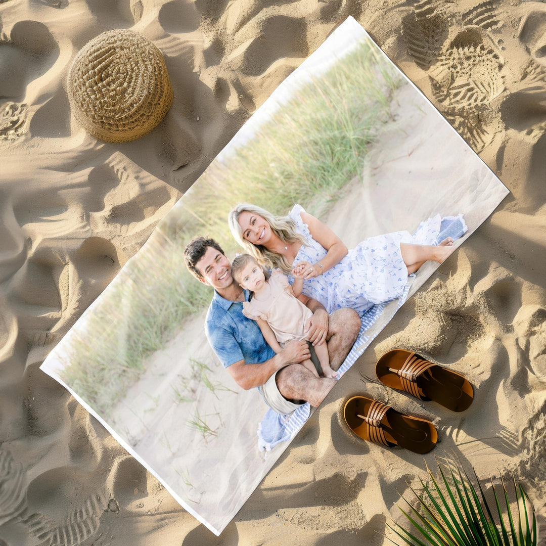 Serviette de plage personnalisée avec photo de famille