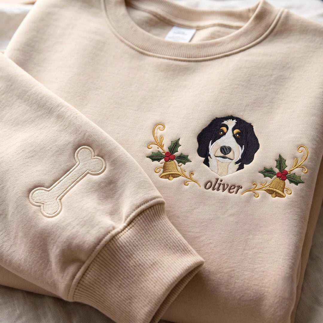 Sweat de Noël personnalisé avec portrait de votre animal brodé – Cadeau unique pour les amoureux des animaux