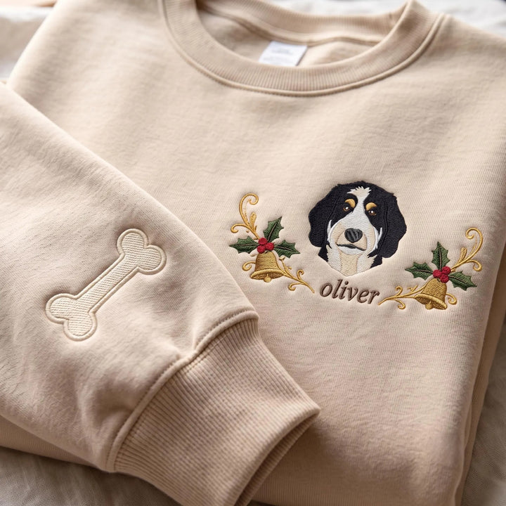 Sweat de Noël personnalisé avec portrait de votre animal brodé – Cadeau unique pour les amoureux des animaux