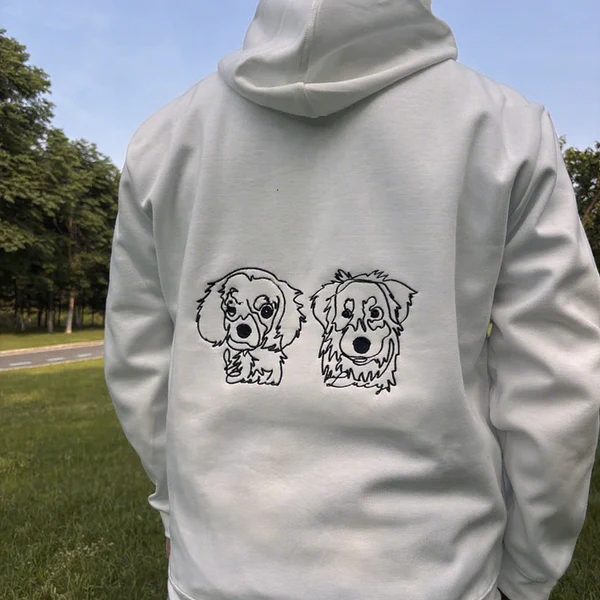 Sweat à capuche brodé personnalisé avec contour d'animal de compagnie – Sweat-shirt/t-shirt à point unique.