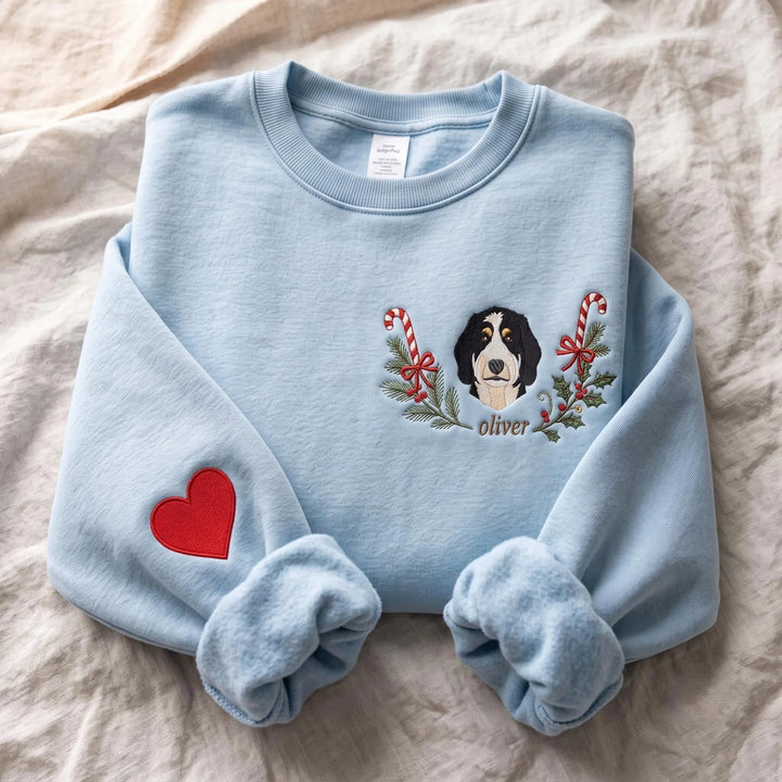 Sweat de Noël personnalisé avec portrait de votre animal brodé – Cadeau unique pour les amoureux des animaux