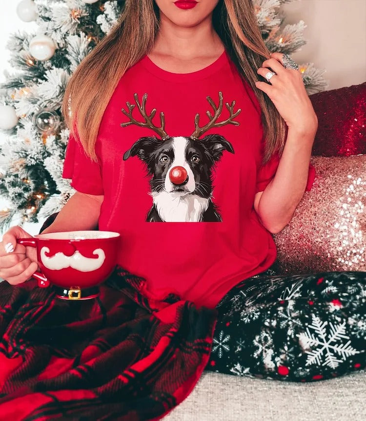 Sweat-shirt et sweat-shirt à capuche personnalisés avec imprimé de Noël représentant des rennes pour animaux de compagnie