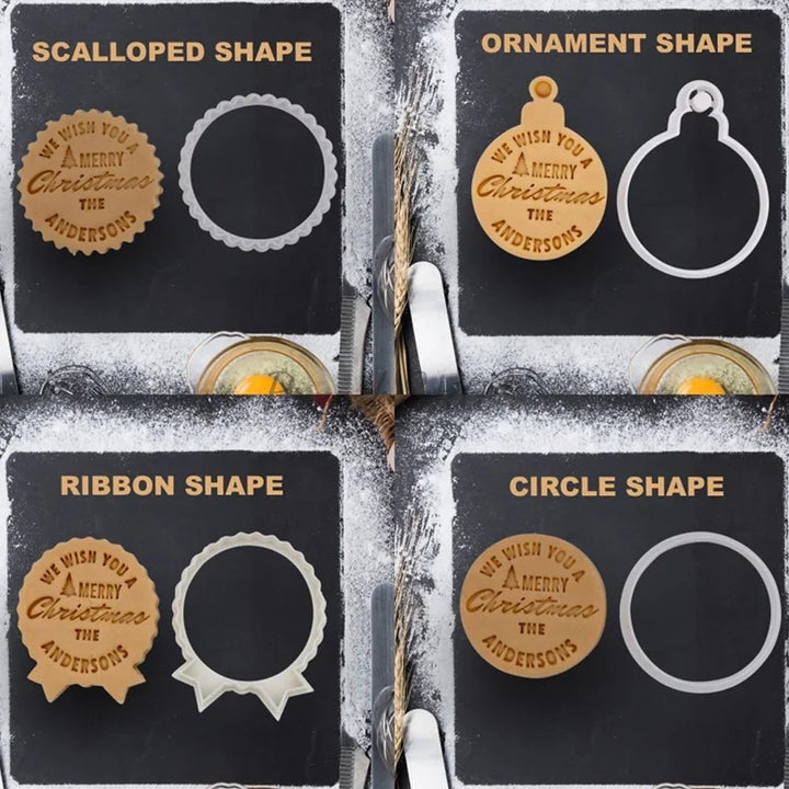 2025 Ensemble de tampons à biscuits de Noël personnalisés avec nom de famille personnalisé