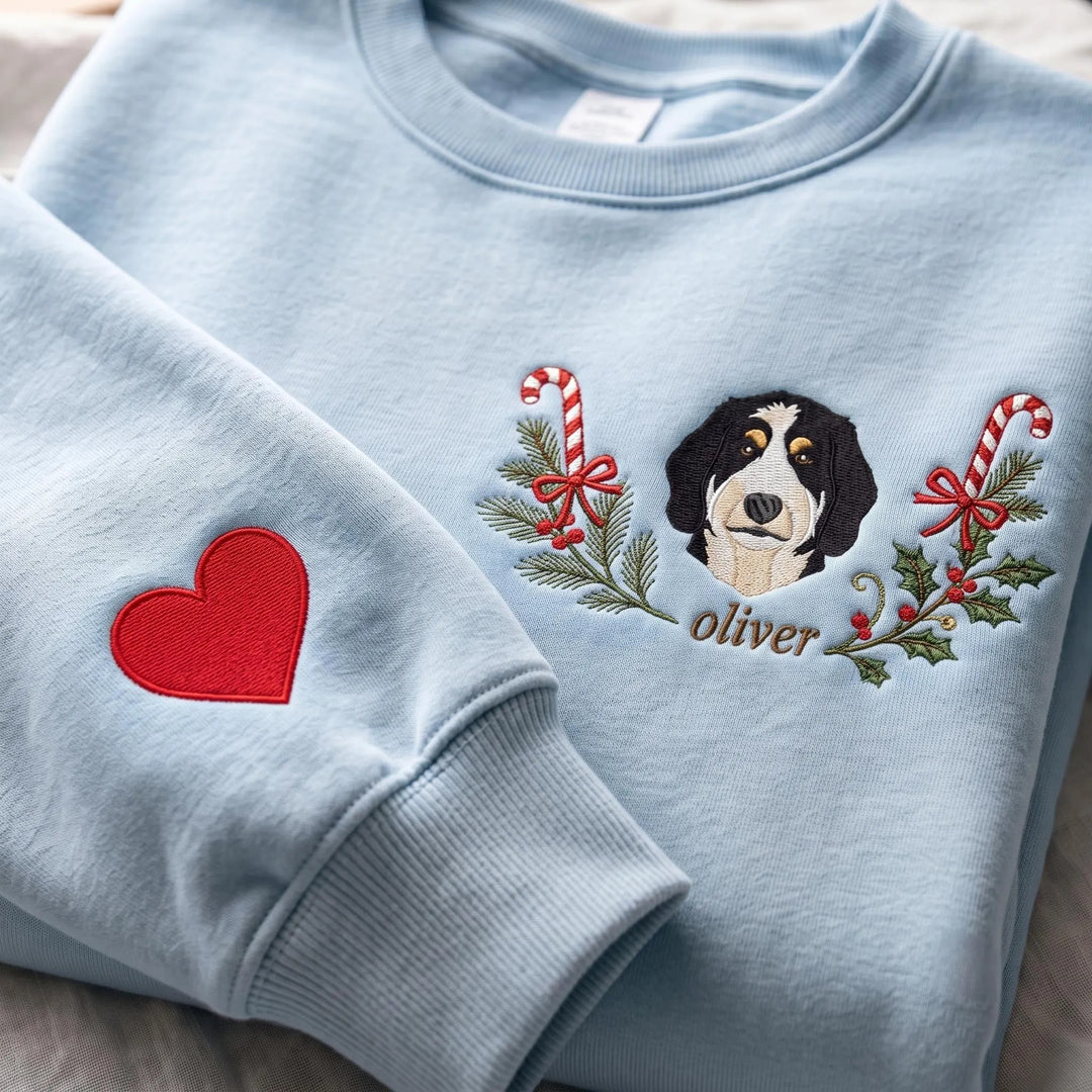 Sweat de Noël personnalisé avec portrait de votre animal brodé – Cadeau unique pour les amoureux des animaux