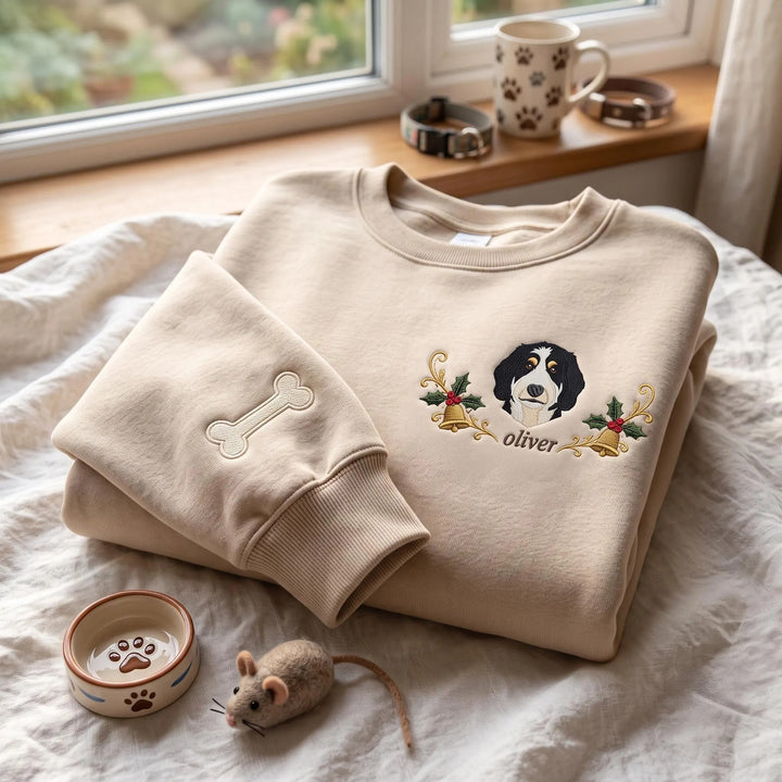 Sweat de Noël personnalisé avec portrait de votre animal brodé – Cadeau unique pour les amoureux des animaux