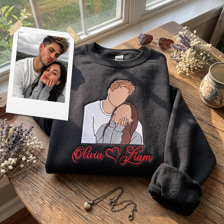 Sweat-shirts personnalisés avec portrait de couple brodé— un cadeau d'anniversaire ou de Noël