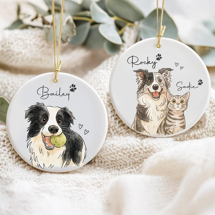 Décoration de Noël personnalisée avec portrait d’animal – Souvenir commémoratif effet aquarelle
