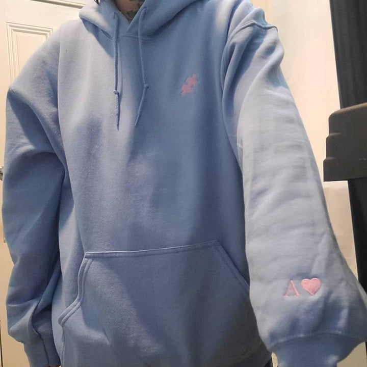 Sweat-shirts Couple Personnalisés, Cœurs Brodés et Puzzle avec Initiales,Cadeau d’Anniversaire et de Noël