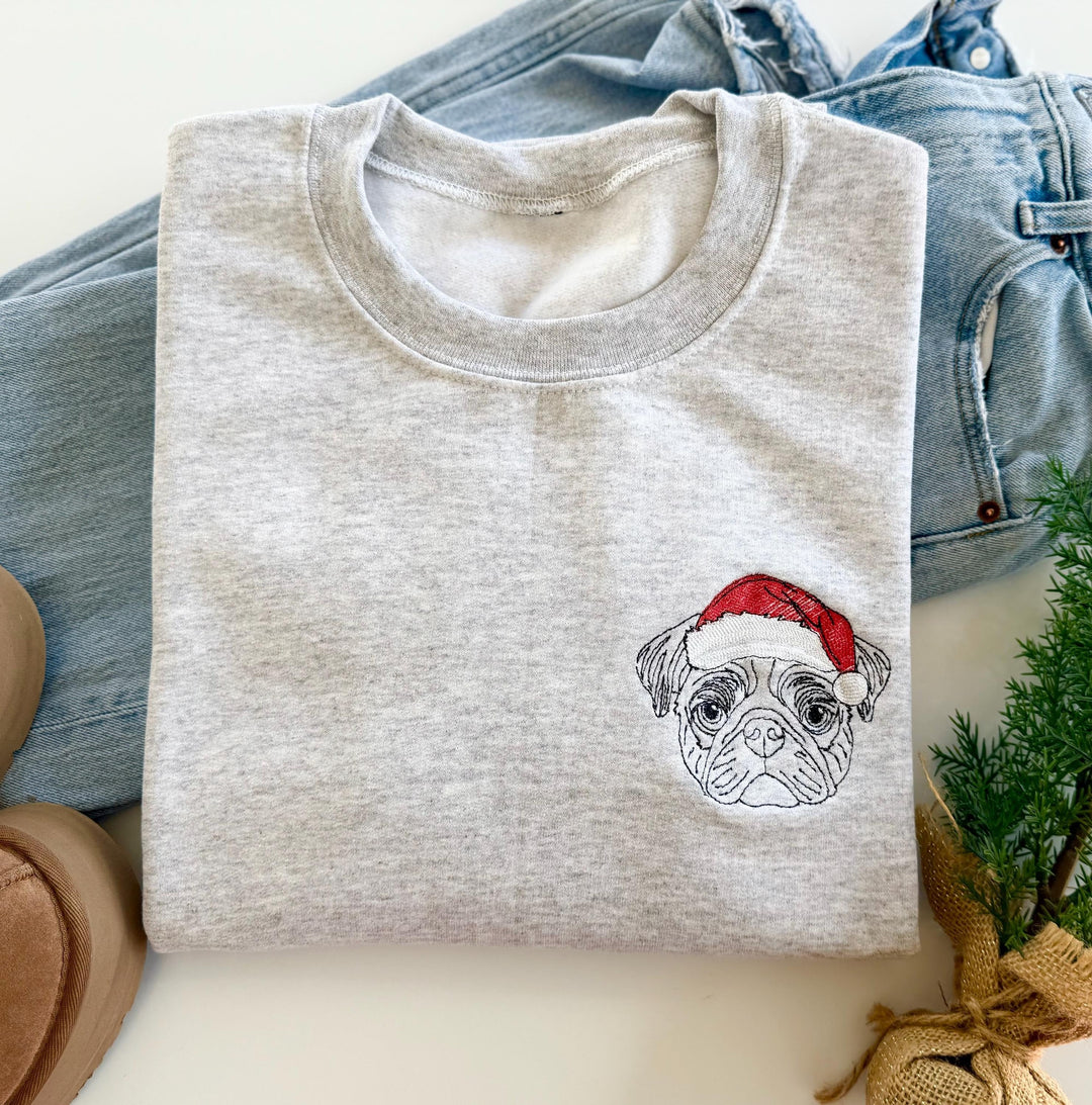 Sweat-shirt personnalisé brodé avec portrait d'animal de compagnie, cadeaux de Noël