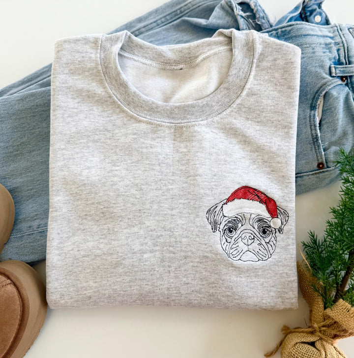 Sweat-shirt personnalisé brodé avec portrait d'animal de compagnie, cadeaux de Noël