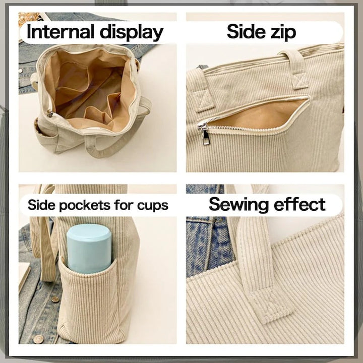 Sac fourre-tout en velours côtelé personnalisé pour maman de chien, avec broderie représentant le visage de l'animal.