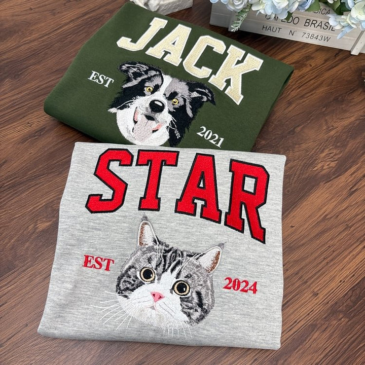 Sweat-shirt brodé personnalisé avec le visage et le nom de votre animal de compagnie, cadeau souvenir pour les amoureux des animaux