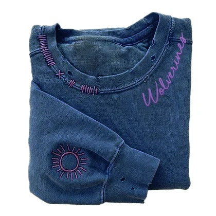 Sweat-shirt ras du cou vintage personnalisé brodé à la main, effet vieilli