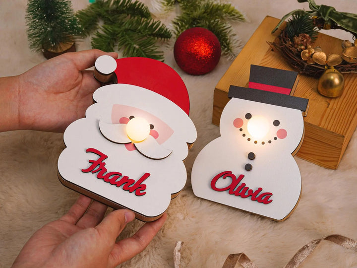 Lanterne de Noël personnalisée, lampe de Noël en bois