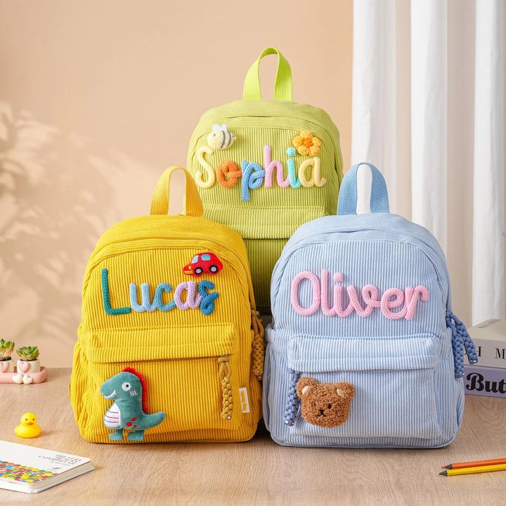Sac à dos personnalisé pour enfant – Sac à dos en velours côtelé avec nom personnalisé pour l'école