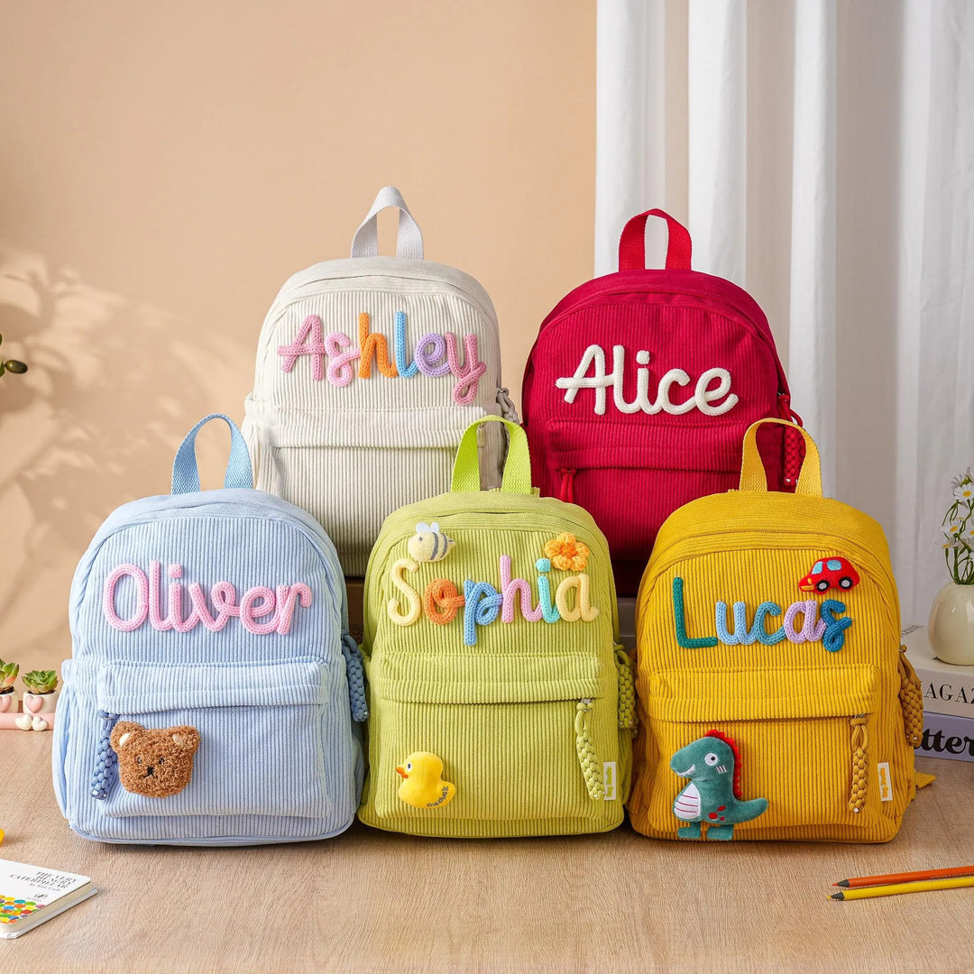 Sac à dos personnalisé pour enfant – Sac à dos en velours côtelé avec nom personnalisé pour l'école
