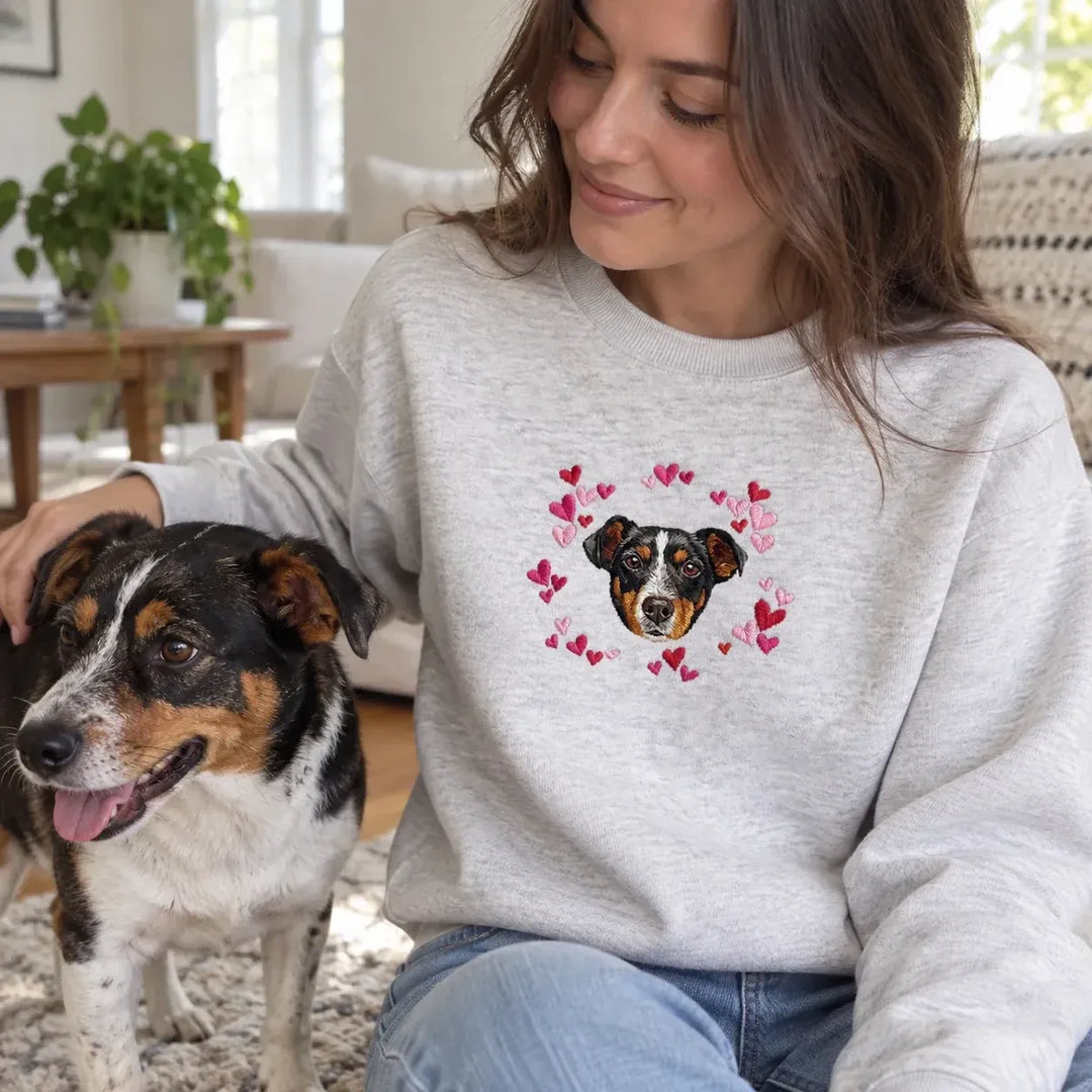 Sweat-shirt brodé avec portrait d'animal de compagnie - Un amour éternel pour les animaux de compagnie