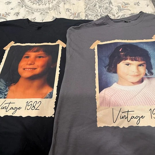 T-shirt personnalisé avec photo et année vintage des années 90