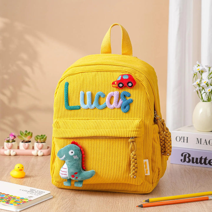 Sac à dos personnalisé pour enfant – Sac à dos en velours côtelé avec nom personnalisé pour l'école