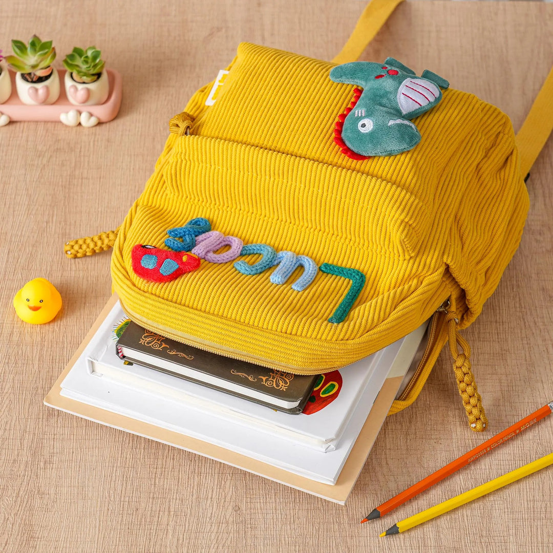 Sac à dos personnalisé pour enfant – Sac à dos en velours côtelé avec nom personnalisé pour l'école