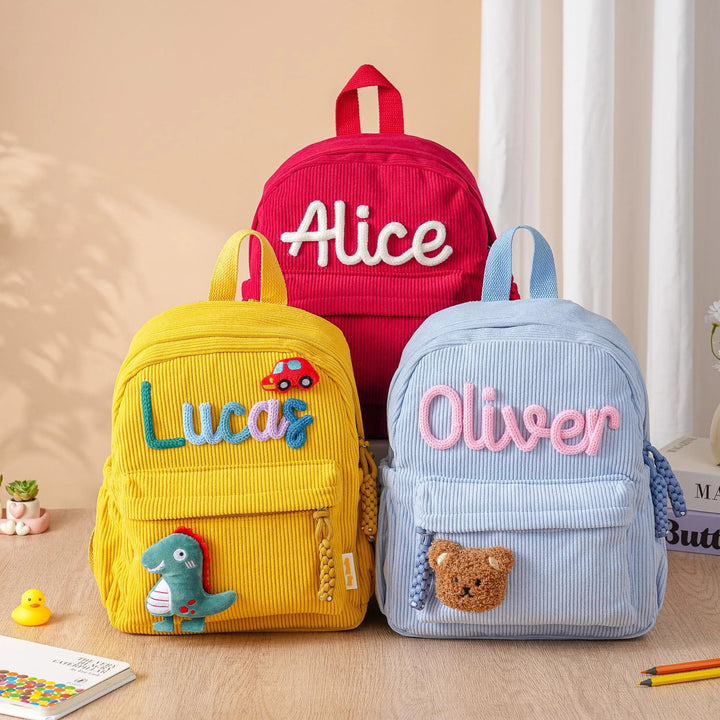Sac à dos personnalisé pour enfant – Sac à dos en velours côtelé avec nom personnalisé pour l'école