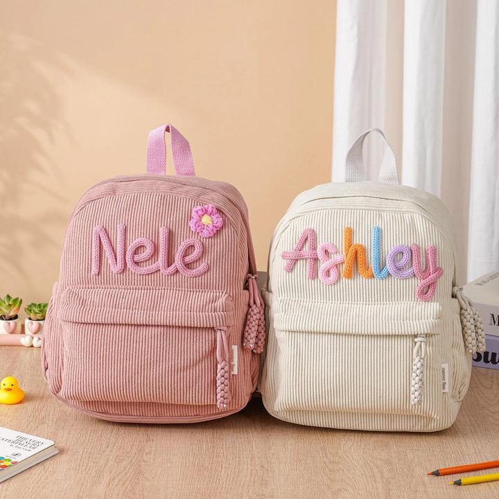 Sac à dos personnalisé pour enfant – Sac à dos en velours côtelé avec nom personnalisé pour l'école
