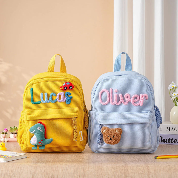 Sac à dos personnalisé pour enfant – Sac à dos en velours côtelé avec nom personnalisé pour l'école