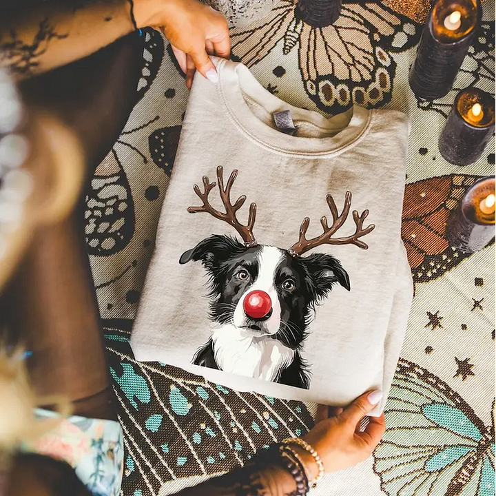 Sweat-shirt et sweat-shirt à capuche personnalisés avec imprimé de Noël représentant des rennes pour animaux de compagnie
