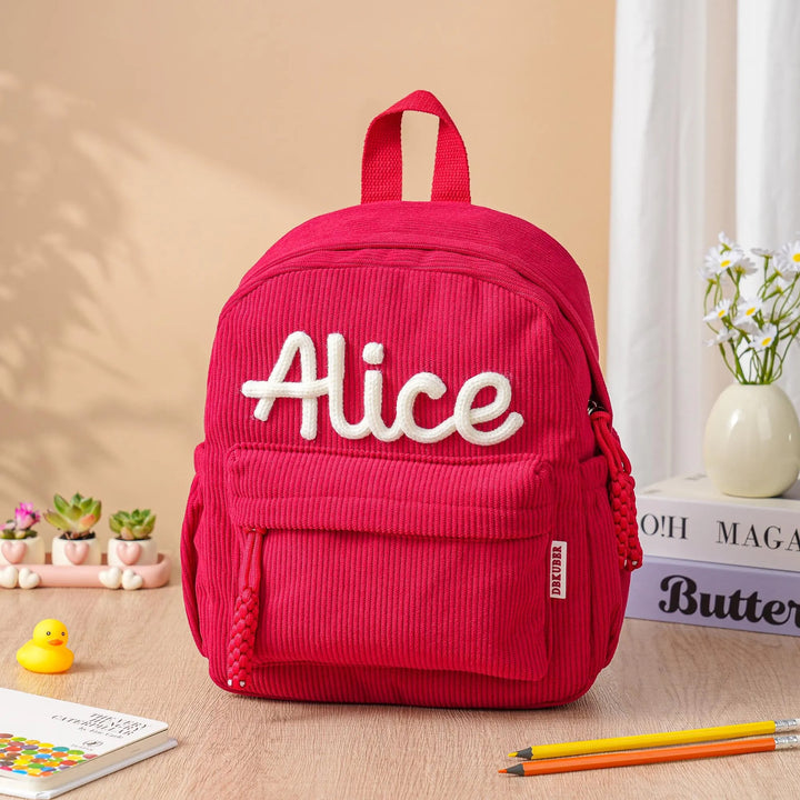 Sac à dos personnalisé pour enfant – Sac à dos en velours côtelé avec nom personnalisé pour l'école
