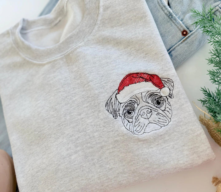 Sweat-shirt personnalisé brodé avec portrait d'animal de compagnie, cadeaux de Noël
