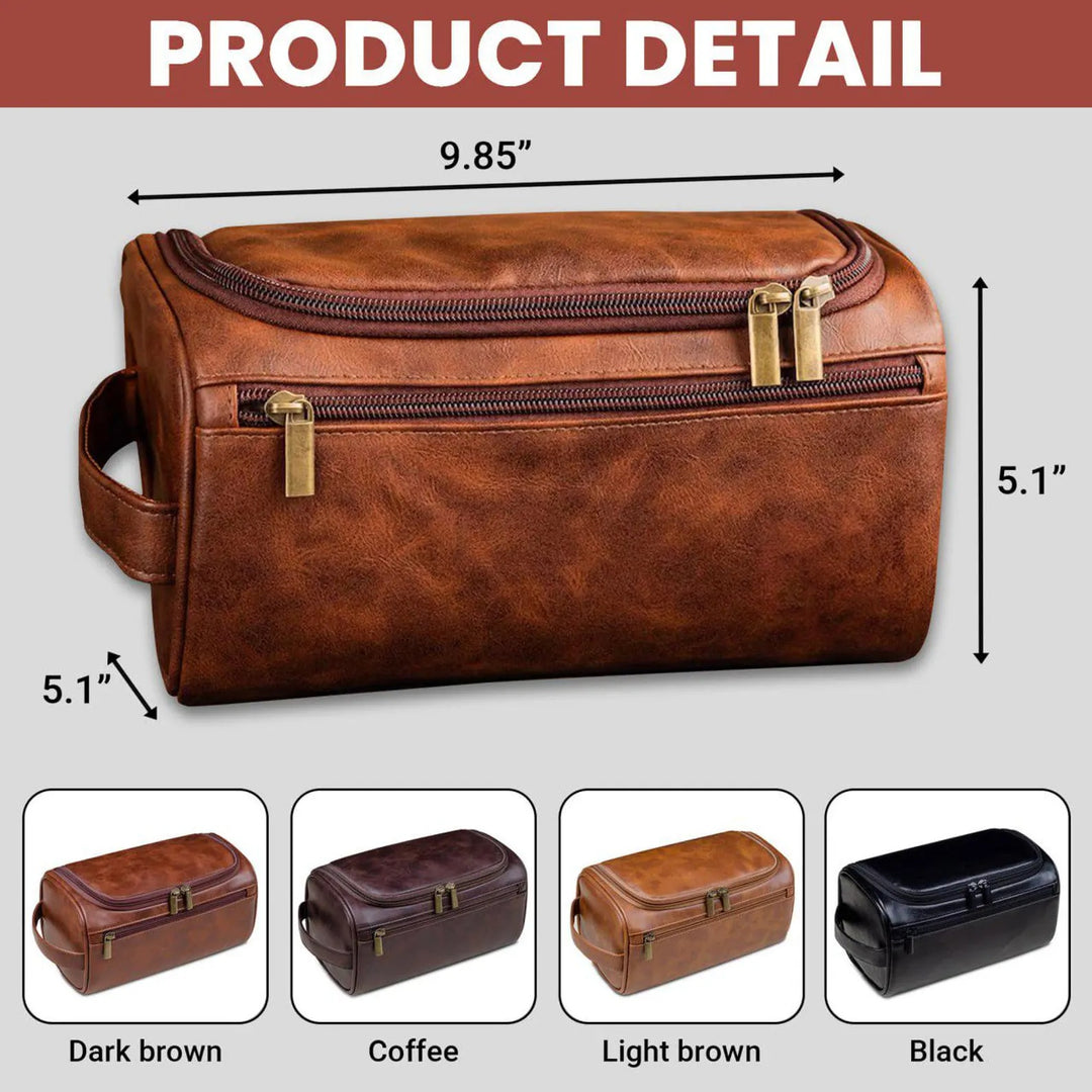 Trousse De Toilette En Cuir Personnalisée Avec Poings Entre Papa Enfants Et Animal De Compagnie pour Papa Ou Papi