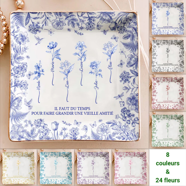 Il faut du temps pour faire grandir une vieille amitié – Vide-poche personnalisé "Toile de Jouy" pour meilleure amie