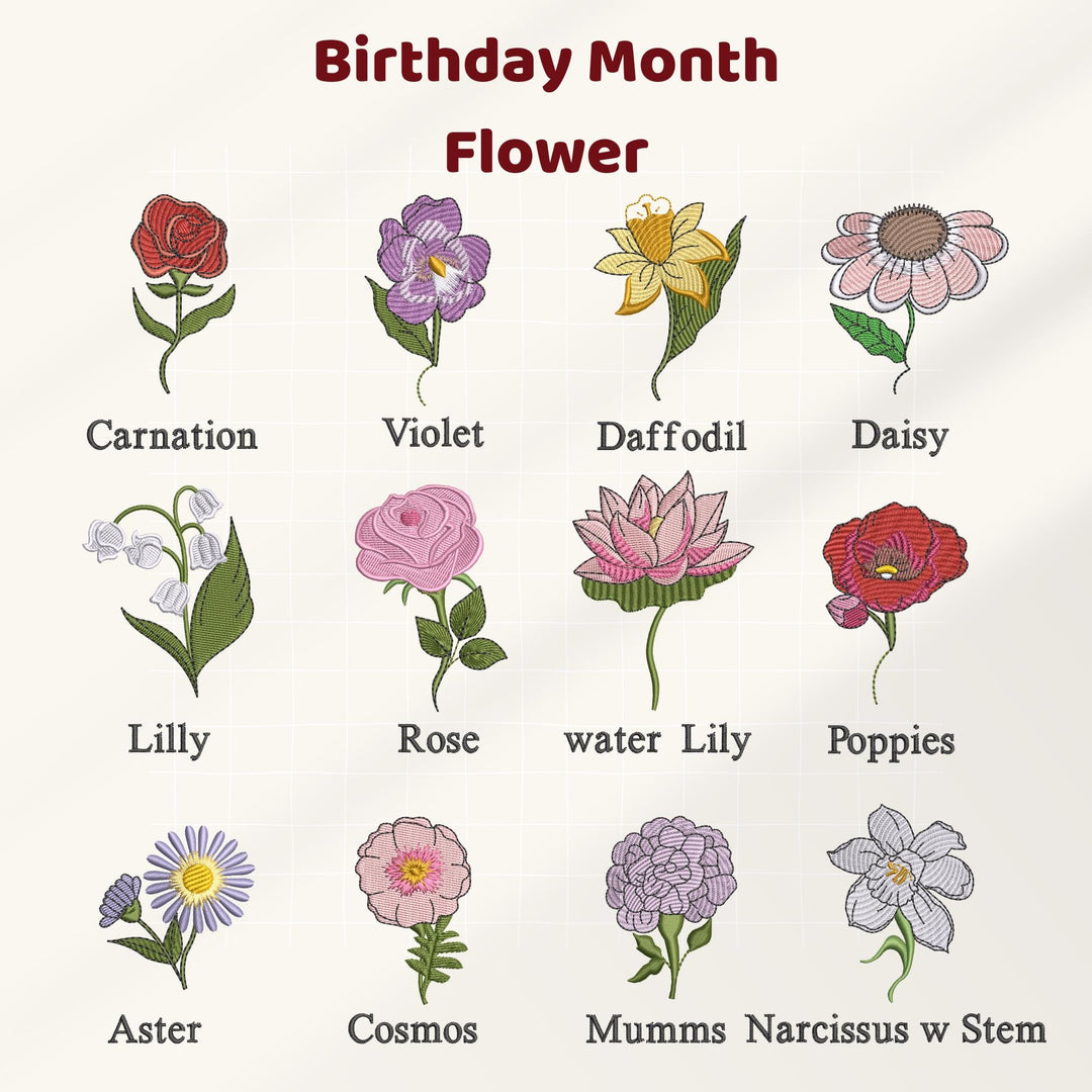 Sweat-shirt brodé personnalisé avec fleur de naissance et prénoms des enfants pour maman