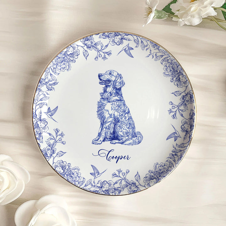 Cadeau pour amoureux des chiens, style chinoiserie toile de Jouy - Coupelle à bijoux personnalisée