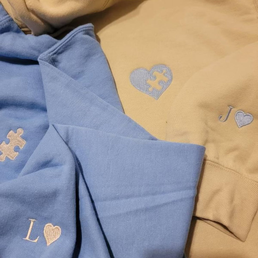 Sweat-shirts Couple Personnalisés, Cœurs Brodés et Puzzle avec Initiales,Cadeau d’Anniversaire et de Noël
