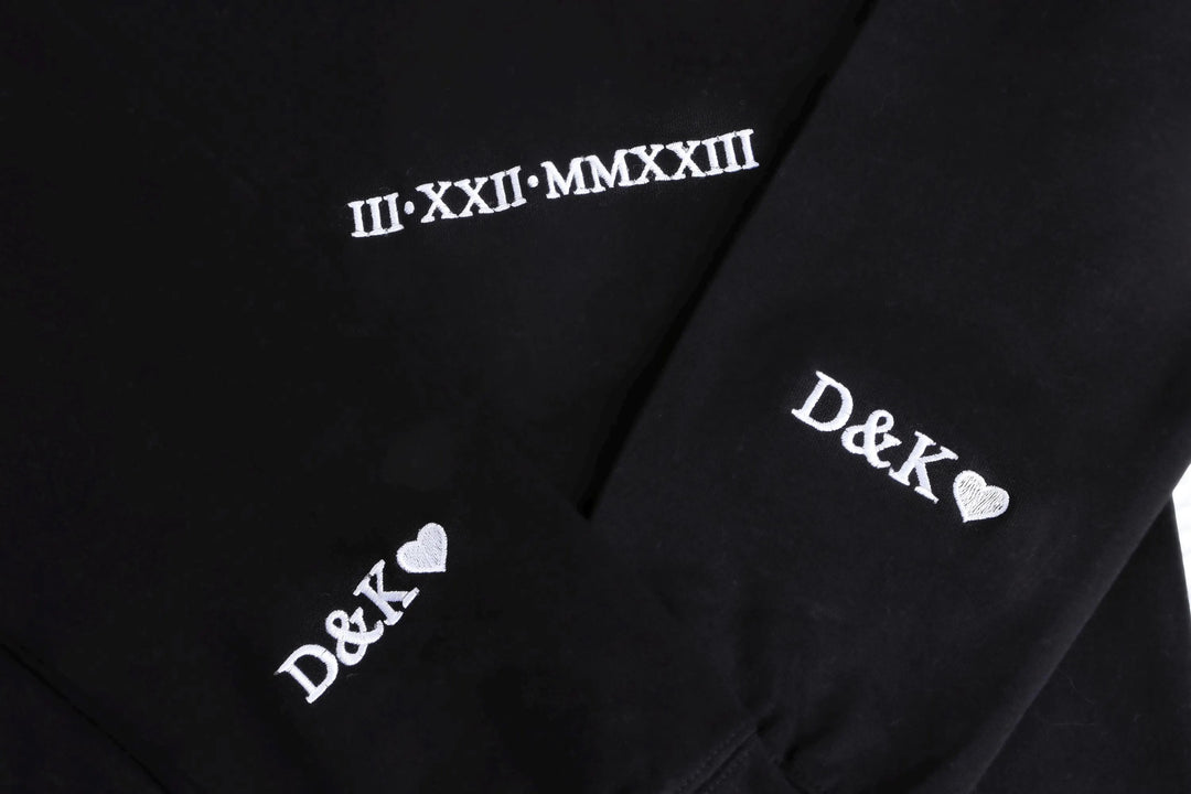 Sweat-shirts pour couples brodés en chiffres romains avec les mots LOVE et Amour