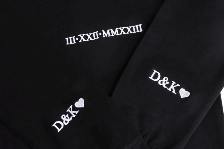 Sweat-shirts pour couples brodés en chiffres romains avec les mots LOVE et Amour