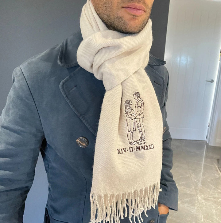 Écharpe personnalisée brodée avec contour de portrait, cadeau d'anniversaire de Noël en chiffres romains