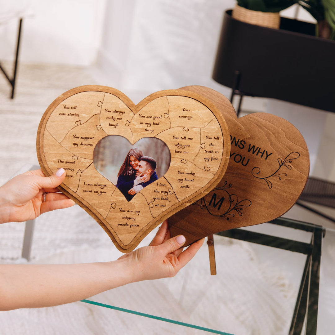 12 raisons pour lesquelles je t'aime - Puzzle en bois unique - Cadeau de Saint-Valentin pour lui/elle