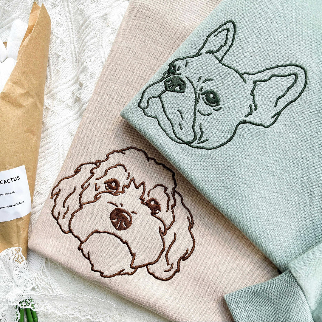 Sweat-shirt brodé avec visage de chien personnalisé avec nom basé sur votre photo.