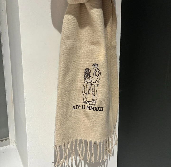 Écharpe personnalisée brodée avec contour de portrait, cadeau d'anniversaire de Noël en chiffres romains