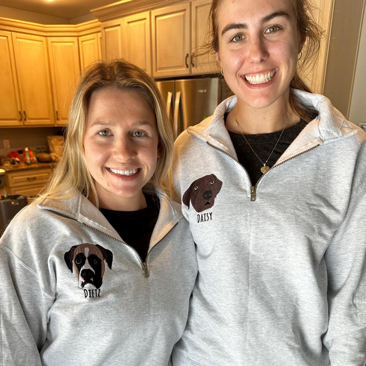 Sweat à Quart de Zip Personnalisé avec Portrait d'Animal Brodé en Couleurs