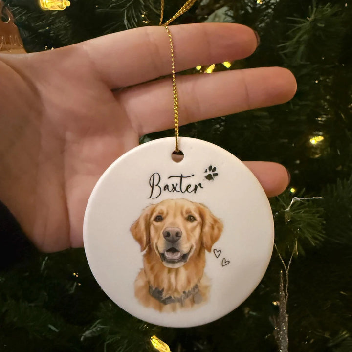 Décoration de Noël personnalisée avec portrait d’animal – Souvenir commémoratif effet aquarelle