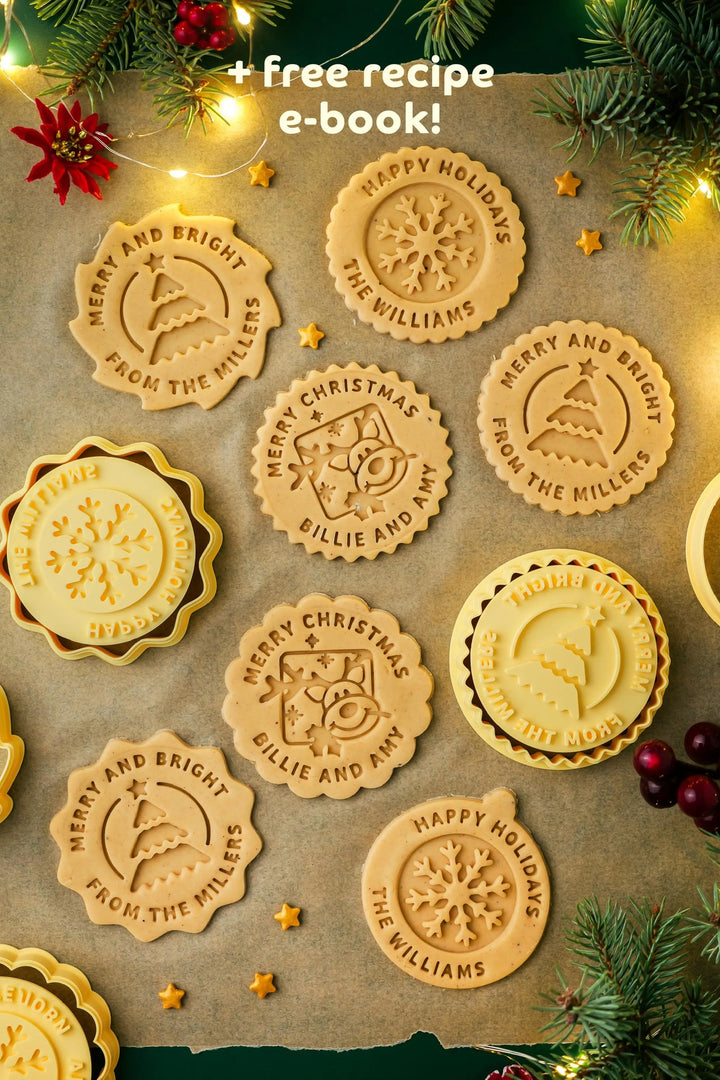 Ensemble de tampons et emporte-pièces flocons de neige avec noms de famille, cadeau de Noël unique