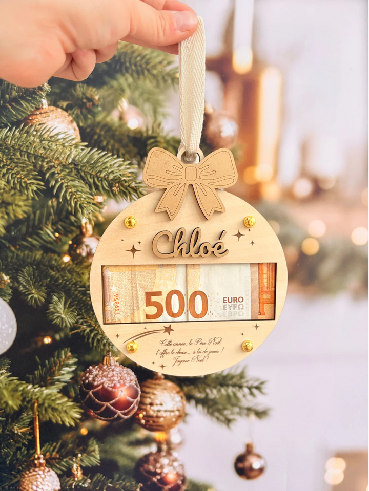 Ornement de Noël en bois personnalisé pour offrir de l'argent