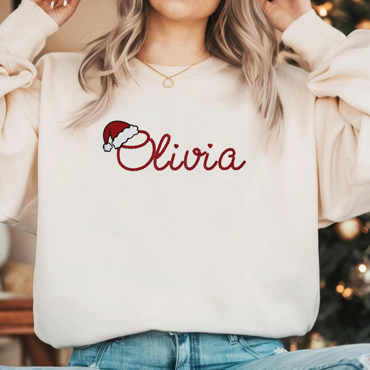 Sweat-shirt de Noël personnalisé brodé avec chapeau de Noël, cadeau de Noël personnalisé2025